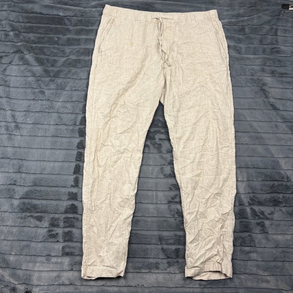 HM Mens Regular Fit Linen Blend Drawstring Pants Beige Oatmeal Size L